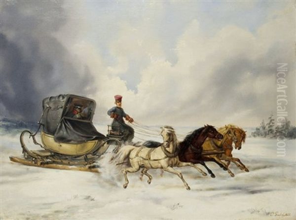 Die Fahrt Mit Der Trojka Oil Painting by Otto Grashof