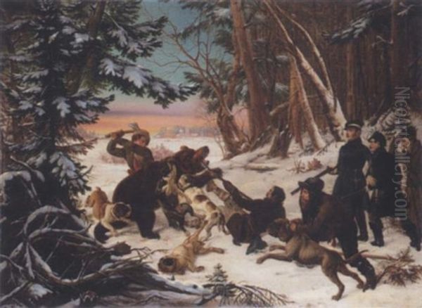 The Tsarevich Alexander's Bear Hunt On The Outskirts Of Moscow Oil Painting by Otto Grashof