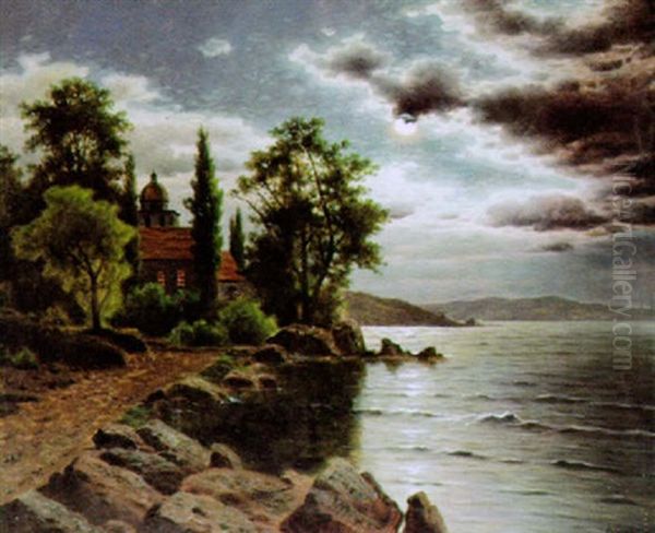 Mond Uber Seelandschaft Oil Painting by Adolf Grass