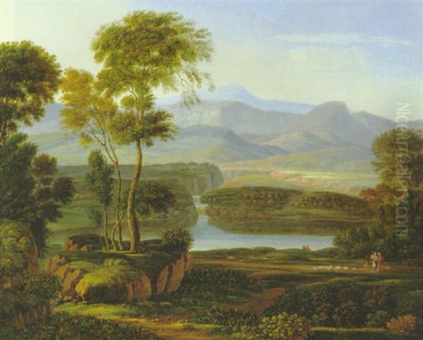 Romantische, Sudliche Fluslandschaft Oil Painting by Karl Gotthard Grass