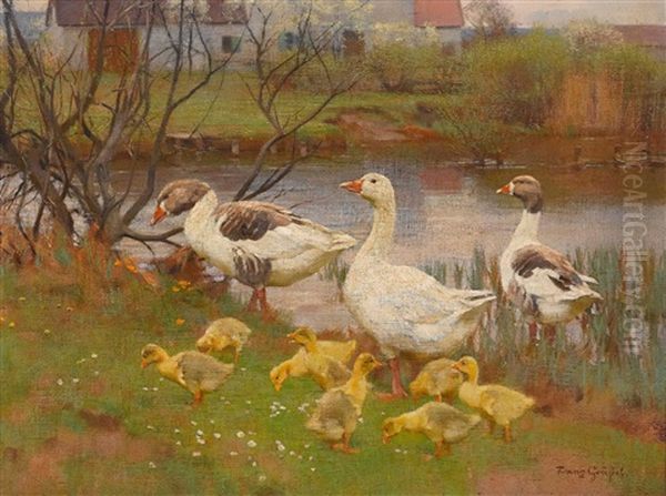 Gansefamilie Oil Painting by Franz Graessel