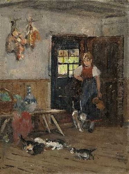 Katzenfutterung (sketch) Oil Painting by Franz Graessel