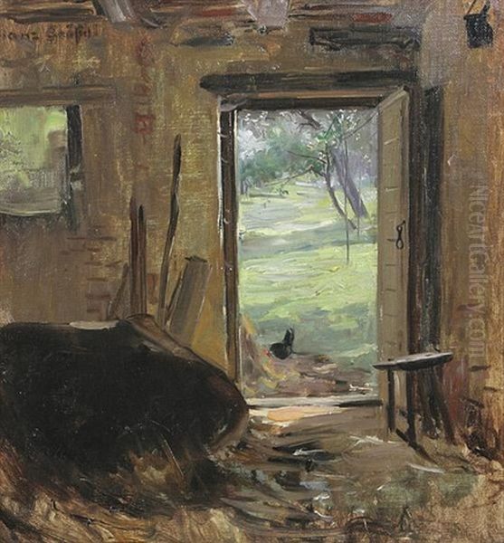 Blick Aus Dem Stall Der Grasel-muhle, Obersasbach Oil Painting by Franz Graessel