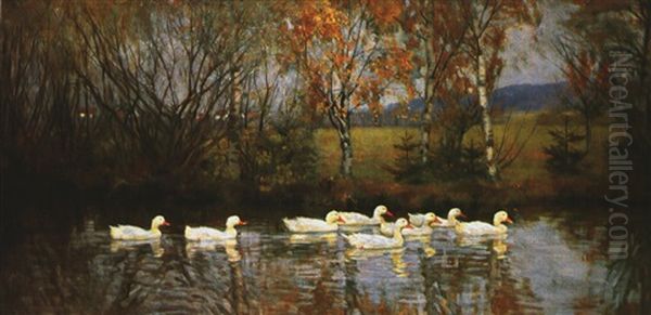 Enten Am Bach Oil Painting by Franz Graessel