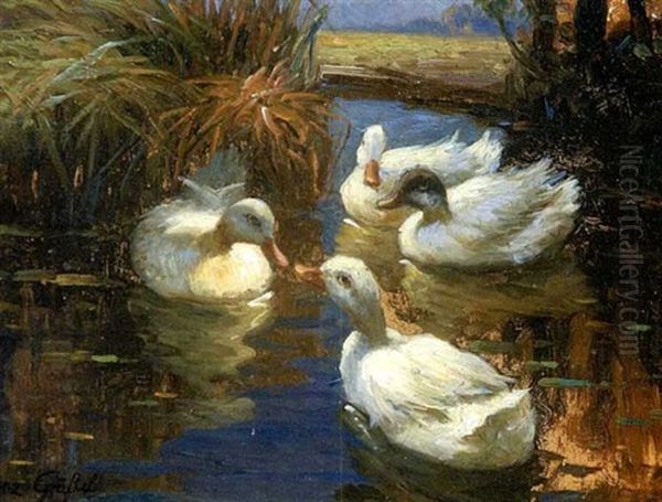 Vier Enten Im Schilf Oil Painting by Franz Graessel