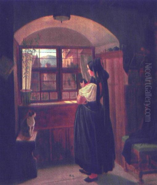 Almue Interior Med Kvinde Ved Et Vindue Oil Painting by Franz Graessel