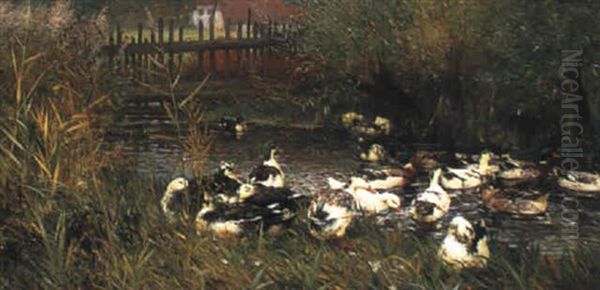 Enten Am Bach Oil Painting by Franz Graessel