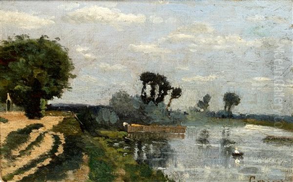 River Landscape Oil Painting by Auguste Grasset