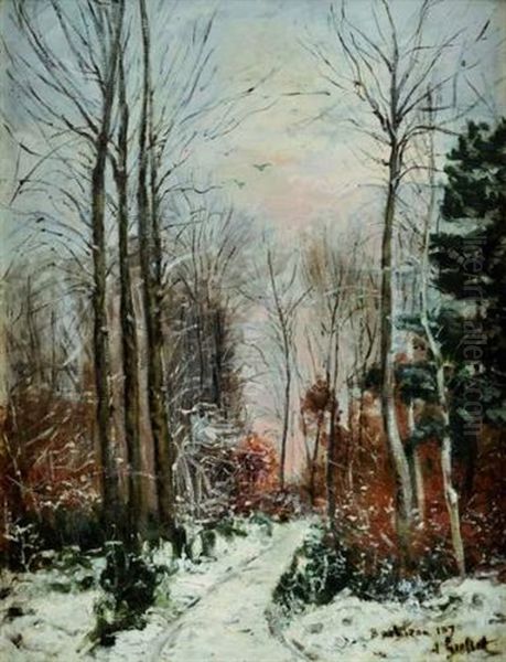 Un Chemin Hivernal A Barbizon Oil Painting by Auguste Grasset