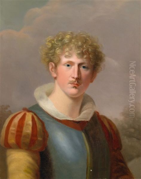 Bildnis Eines Blondgelockten Jungen Mannes In Einem Renaissancekostum Oil Painting by Giuseppe (Josef) Grassi