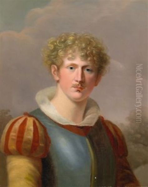 Bildnis Eines Blondgelockten Jungen Mannes In Einem Renaissancekostum Oil Painting by Giuseppe (Josef) Grassi