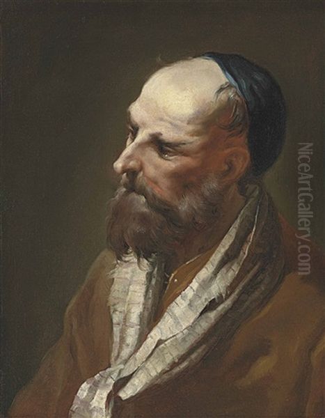 Study Of A Bearded Man, Wearing A Skull-cap Oil Painting by Nicola Grassi