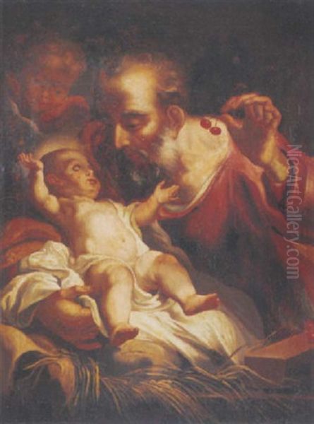 Saint Joseph And The Christ Child Oil Painting by Nicola Grassi