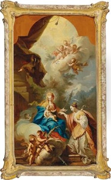 The Mystical Marriage Of Saint Catherine Oil Painting by Johann Georg Dominikus Grassmayr