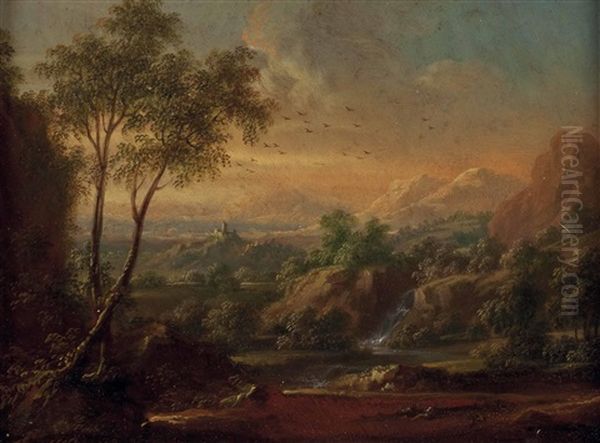 Felsenlandschaft Mit Ausblick In Ein Von Gebirge Gesaumtes Tal Oil Painting by Johann Georg Dominikus Grassmayr