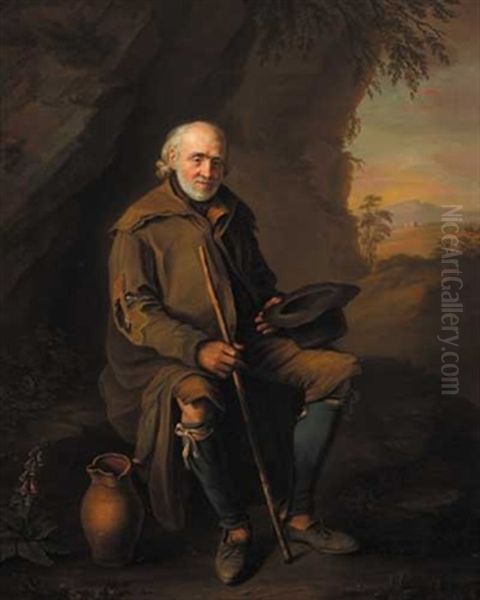 A Traveller Resting By A Road Oil Painting by George Grattan