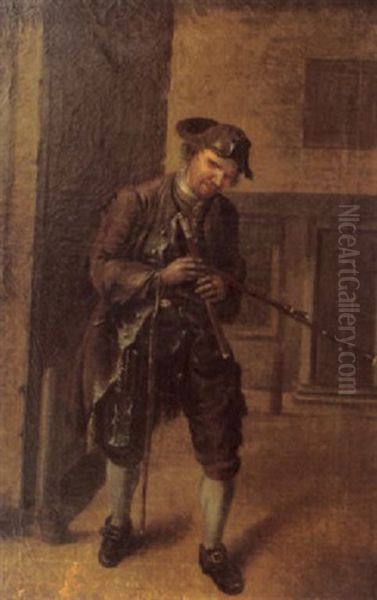 Blind Piper Oil Painting by George Grattan