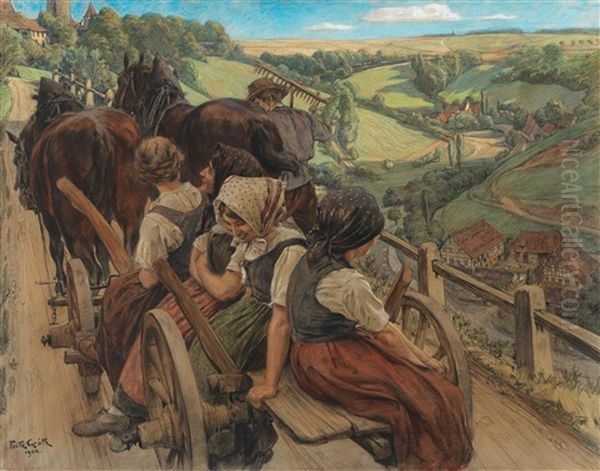 Returning Home From Harvesting Oil Painting by Fritz Graetz