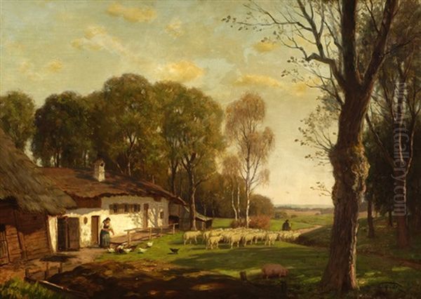 Landscape With A Farm Oil Painting by Theodor Graetz