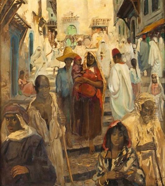 Famille Dans Les Escaliers De La Casbah D'alger Oil Painting by Gerardus Hendrik Grauss