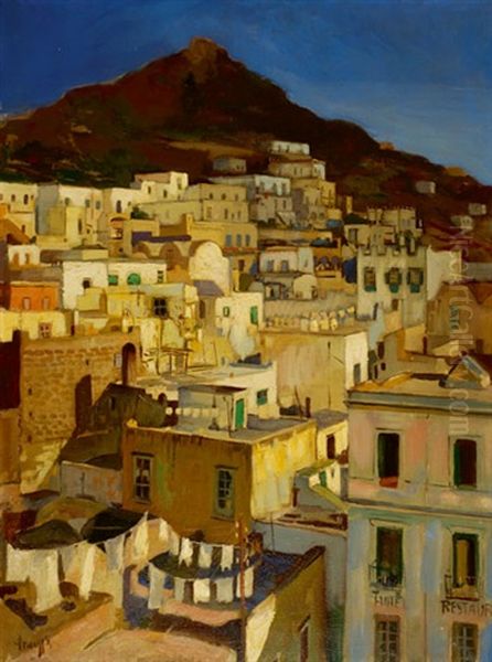 View Of A Mountain City Oil Painting by Gerardus Hendrik Grauss