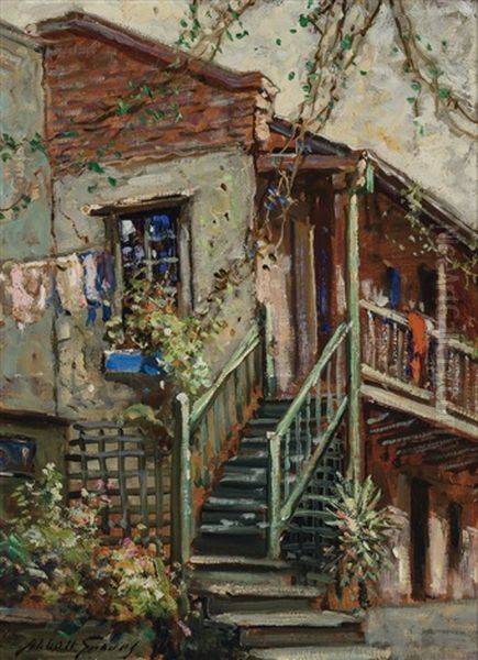 Southern Balcony (probably New Orleans) Oil Painting by Abbott Fuller Graves