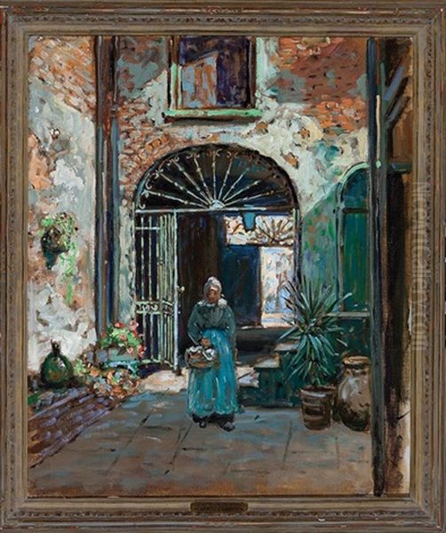 Courtyard At 726 St. Peter St., New Orleans Oil Painting by Abbott Fuller Graves