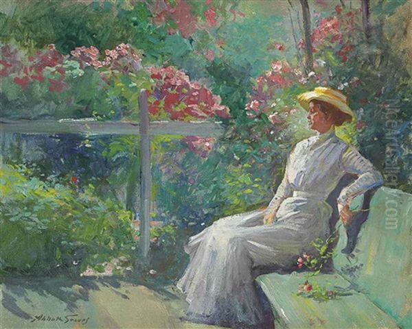 Lady In The Garden Oil Painting by Abbott Fuller Graves