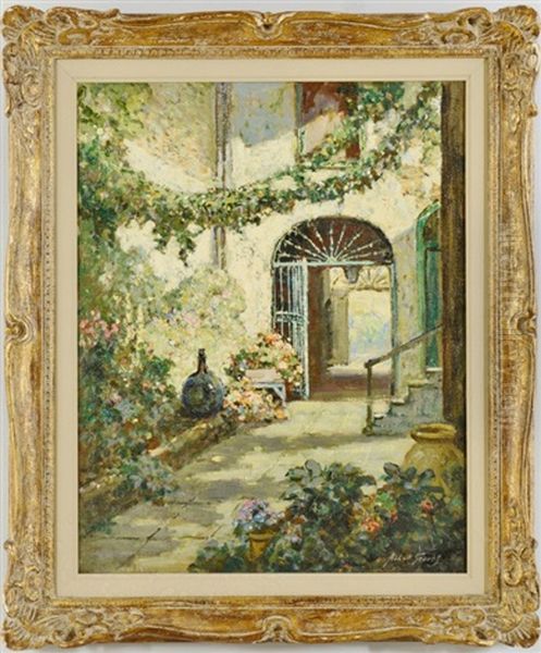 Flowe-filled Courtyard Oil Painting by Abbott Fuller Graves