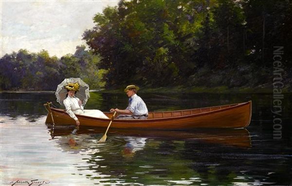 Rowing To Picnic Rock Oil Painting by Abbott Fuller Graves