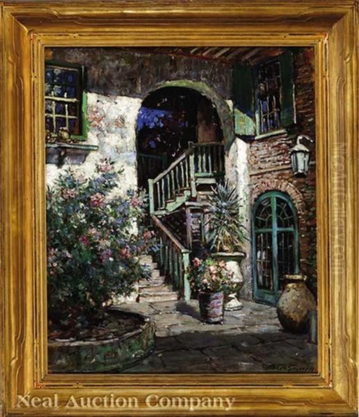 Brulatour Courtyard, Vieux Carre, New Orleans Oil Painting by Abbott Fuller Graves