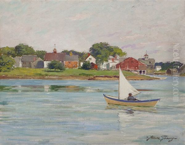 Skiff Near A Coastal Maine Village Oil Painting by Abbott Fuller Graves