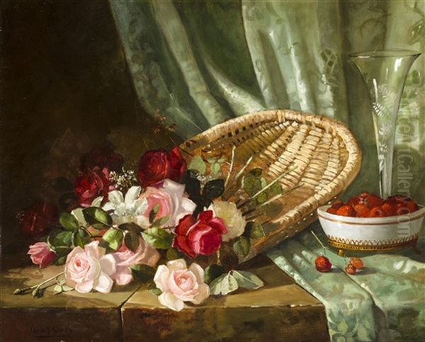 Still Life With Roses And Rasperries Oil Painting by Abbott Fuller Graves