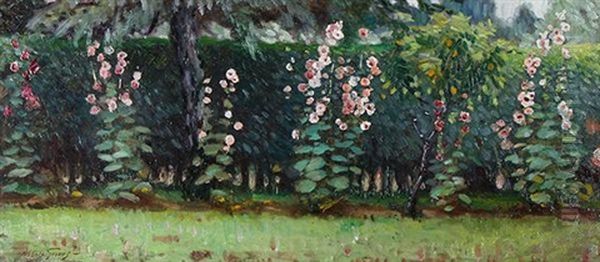 Row Of Hollyhocks Oil Painting by Abbott Fuller Graves