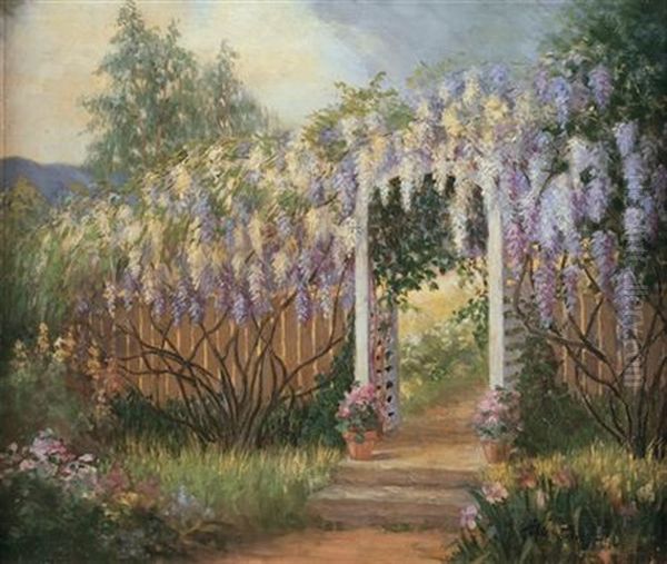 Sunlit Path With Wisteria Oil Painting by Abbott Fuller Graves