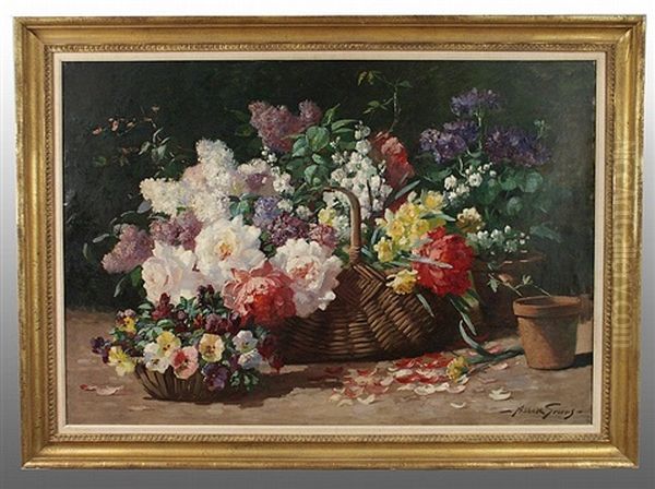 Basket Of Spring Flowers Bathed In Sunlight Oil Painting by Abbott Fuller Graves