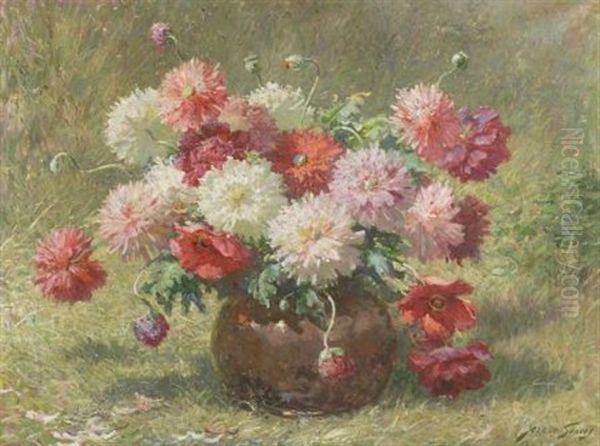 Still Life With Poppies And Chrysanthemums Oil Painting by Abbott Fuller Graves