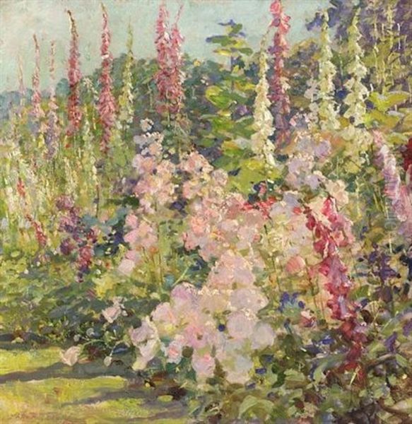 Hollyhocks Oil Painting by Abbott Fuller Graves