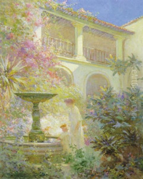 Garden Scene With Fountain Oil Painting by Abbott Fuller Graves