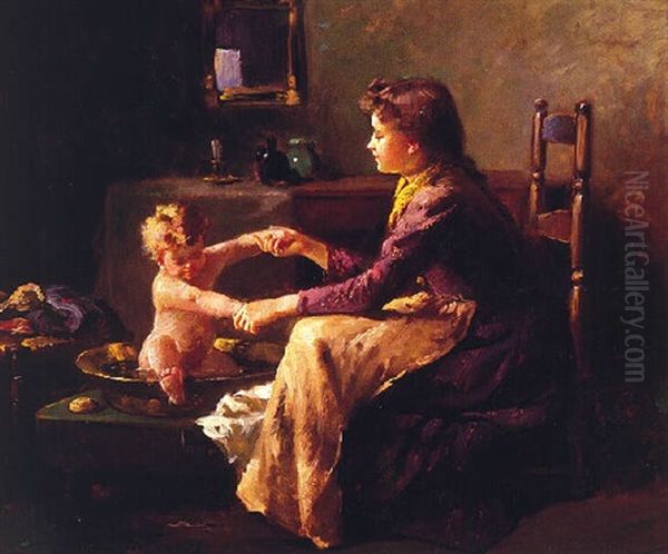 The Baby's Bath Oil Painting by Abbott Fuller Graves