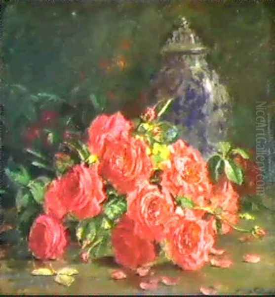 Still Life With Roses And Ginger Jar Oil Painting by Abbott Fuller Graves