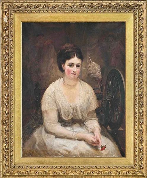 Portrait Of Miss Minnie Preston, Seated Beside A Spinning Wheel Oil Painting by Henry Richard Graves