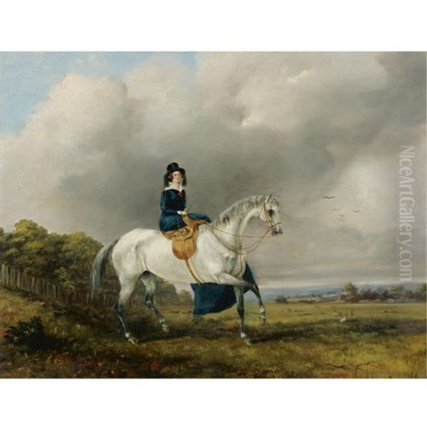 Mrs. Lowe On A Grey Horse Oil Painting by Henry Richard Graves