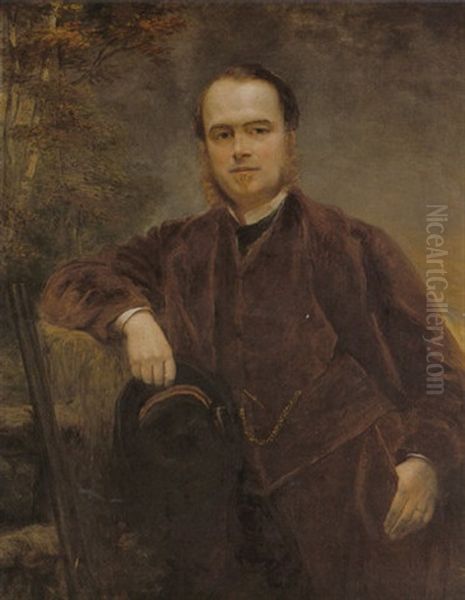 Portrait Of Sir Charles Du Cane Wearing A Brown Coat, His Gun At His Side Oil Painting by Henry Richard Graves