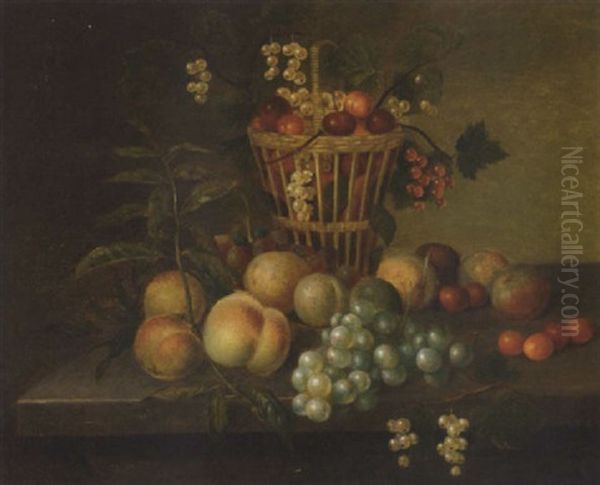 Grapes, Peaches, Cherries, Red And White Currants And Plums, On A Ledge Oil Painting by George Gray