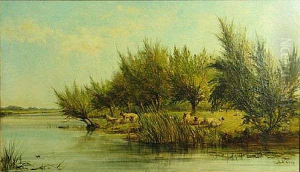 Sheep By The Water's Edge by Henry Barnard Gray