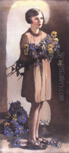 Michaelmas Daisies Oil Painting by Norah Neilson Gray