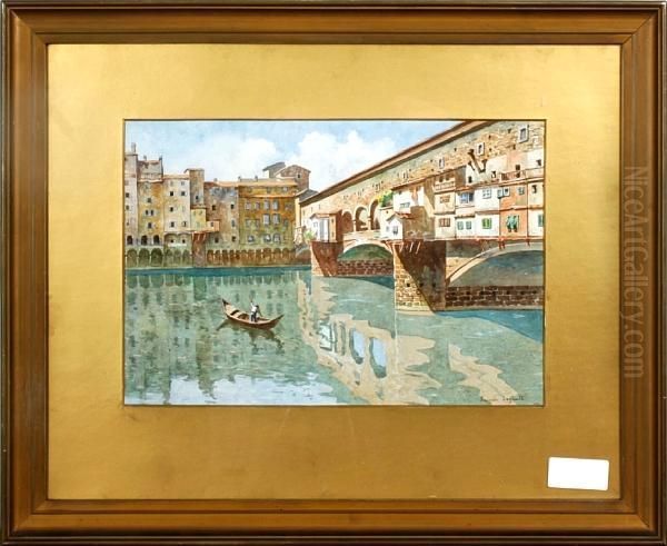 Italian Canal Scene Oil Painting by Leonida Bagnalt