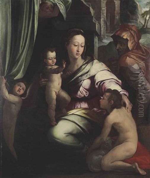 The Madonna And Child With The Young Saint John The Baptist And Saint Elizabeth Oil Painting by Leonardo Grazia