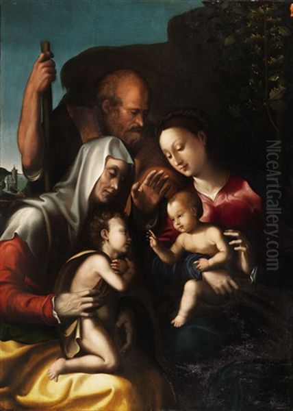 Die Heilige Familie Mit Elisabeth Und Dem Johannesknaben (sacra Famiglia Con Sant Elisabetta E Con Giovannino) Oil Painting by Leonardo Grazia